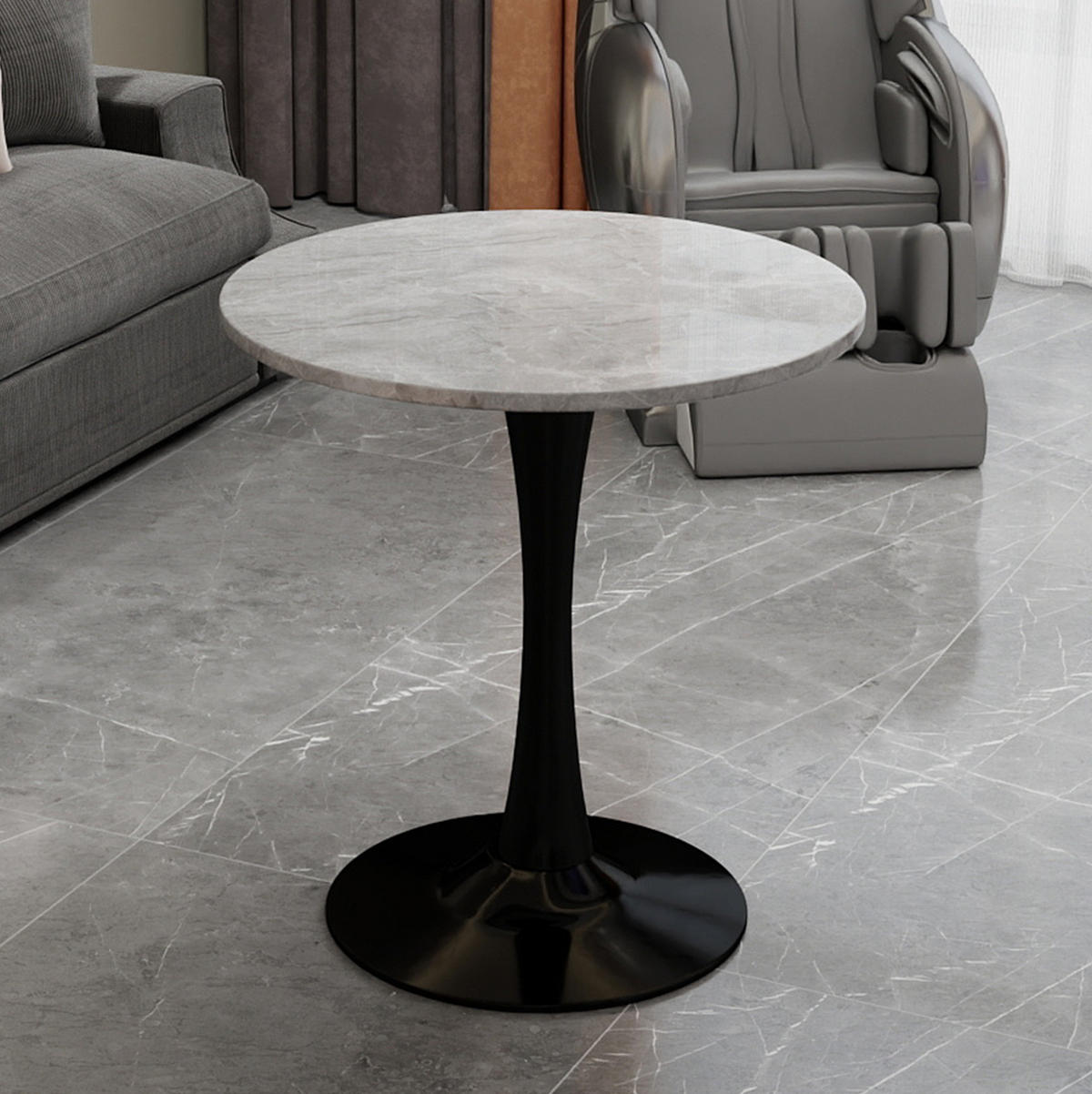 COUCHTISCH 70.1 cm schwarz/grau aus Kunstmarmor mit modernem Design - Grau, Stein (70/70/72cm) - OKMYHOME