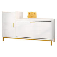 SCHUHSCHRANK 100/68/38 cm Weiß/Gold aus Spanplatte und Metall mit Sitzkissen - Weiß, Holzwerkstoff (100/68/38cm) - OKMYHOME