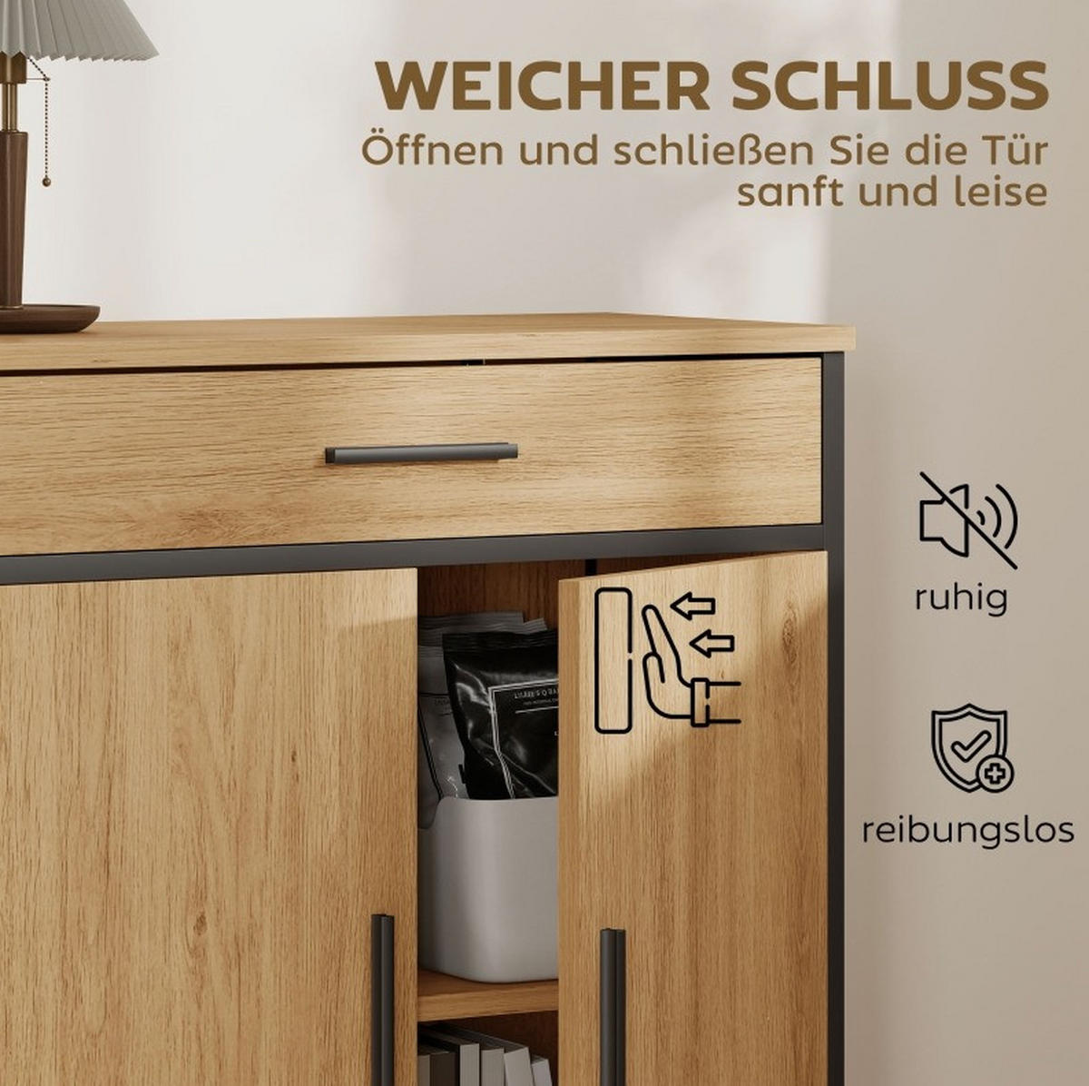 MIDISCHRANK 60/30/80 cm aus Holzwerkstoff und Stahl mit Sanftschluss-Türen Eichefarben - Eichefarben, Holzwerkstoff (30/80/60cm) - Modenvie