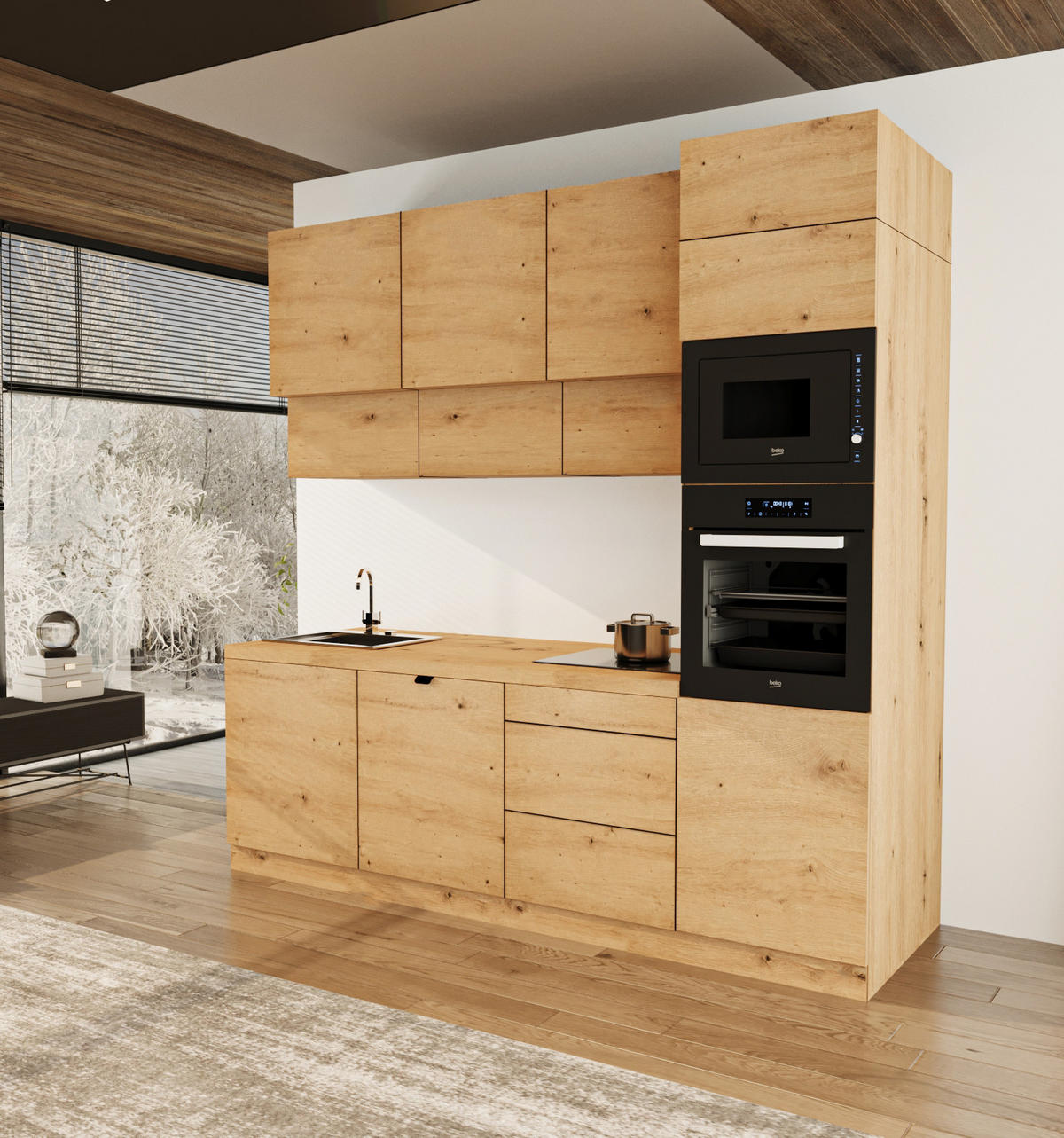 KÜCHENZEILE 240 cm - Langen KL27-M240 - in Artisan Eiche - Eiche Artisan, Holz (240/248/58cm)