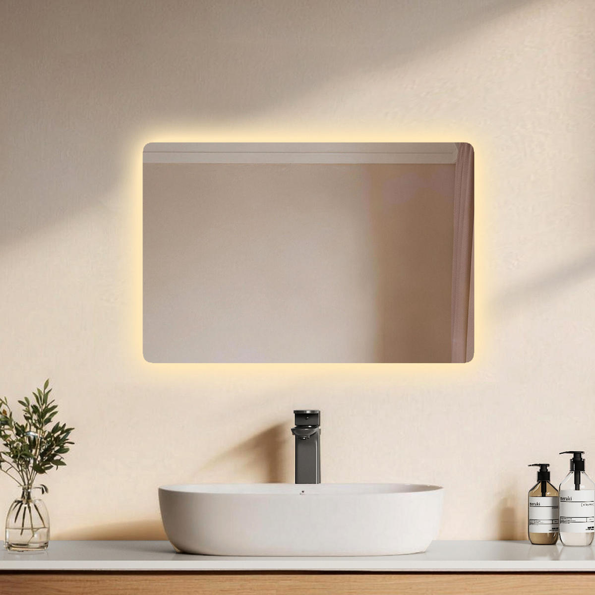 BADSPIEGEL mit Anti-Beschlag Beleuchtung Rechteckig 60/40 cm - Weiß, Glas (40/3.6/60cm) - EMKE