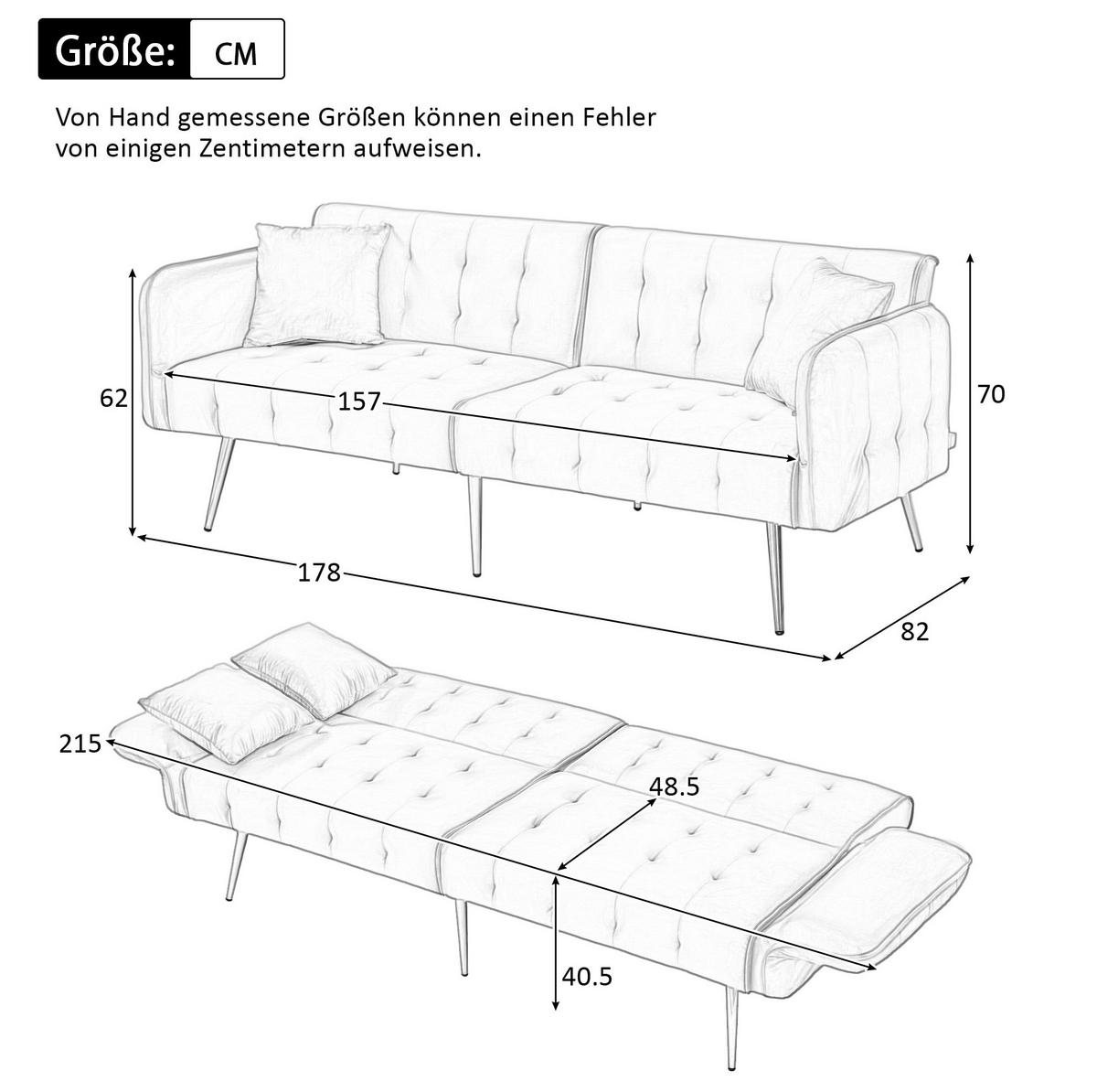 SOFABETT Samt mit verstellbarer Rückenlehne und Armlehnen Antikweiß 178/82/70 cm - Weiß, Textil (82/70/178cm) - Redom