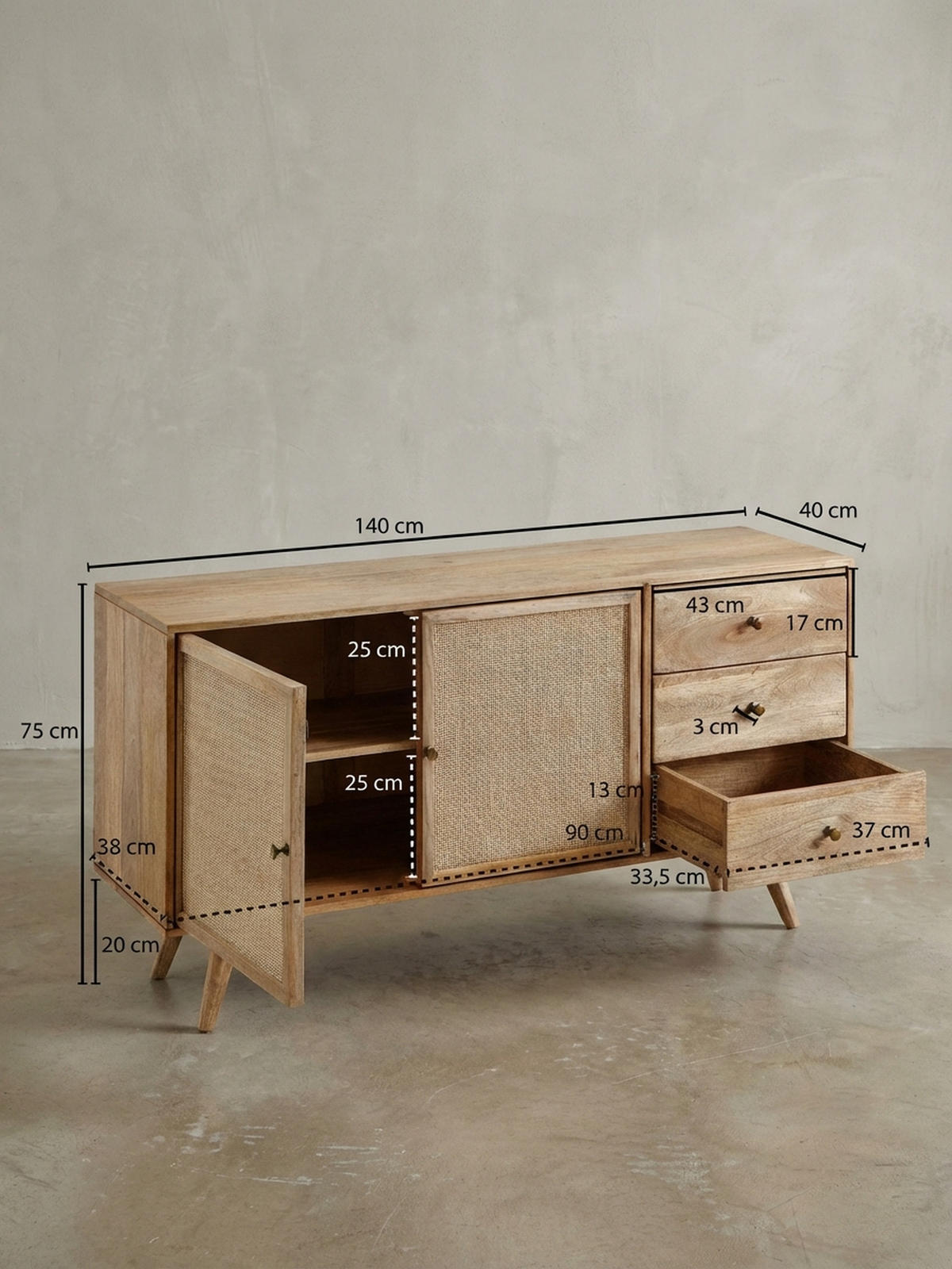 SIDEBOARD – Mangoholz, robust, viel Stauraum - Braun, Holz/Metall (140/75/40cm) - KADIMA DESIGN