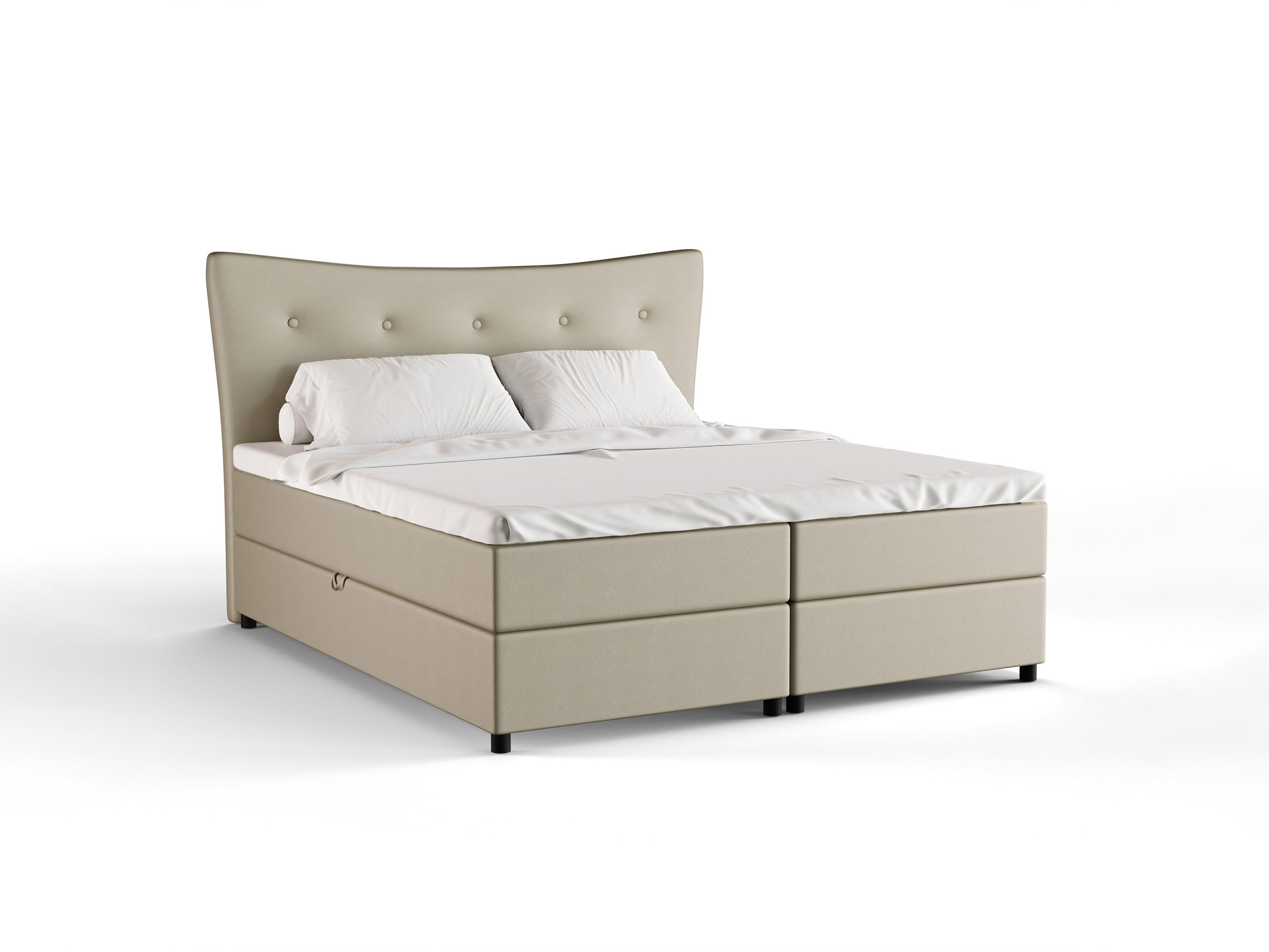 BOXBETT Nevada 180 x 200 cm Doppelbett mit hochwertiger Bonell-Matratze und Topper - ecru - Ecru, Holz (180/200cm) - Panda Möbel