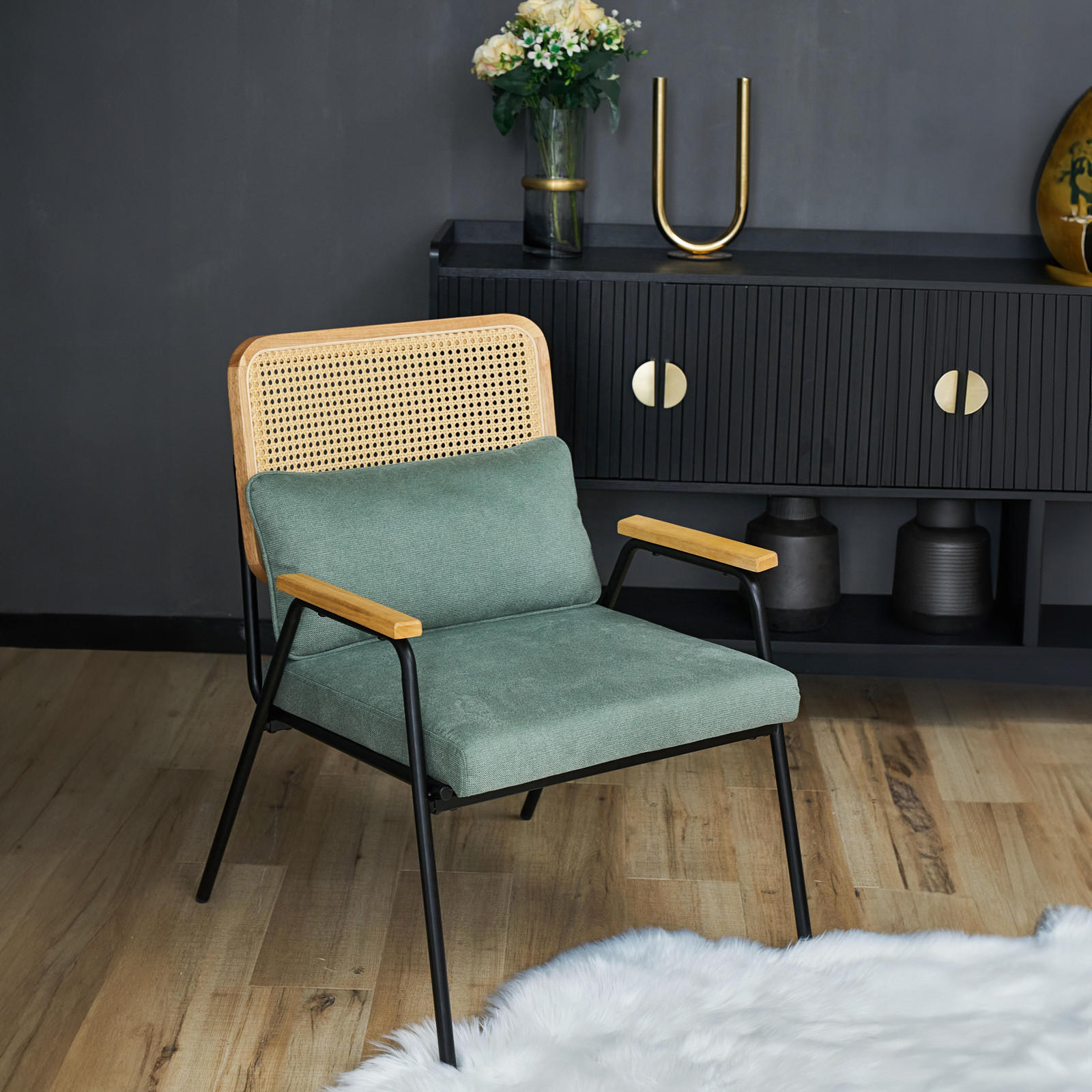 LOUNGESESSEL Thea - Grün, Holz (62/83/66cm) - SVITA