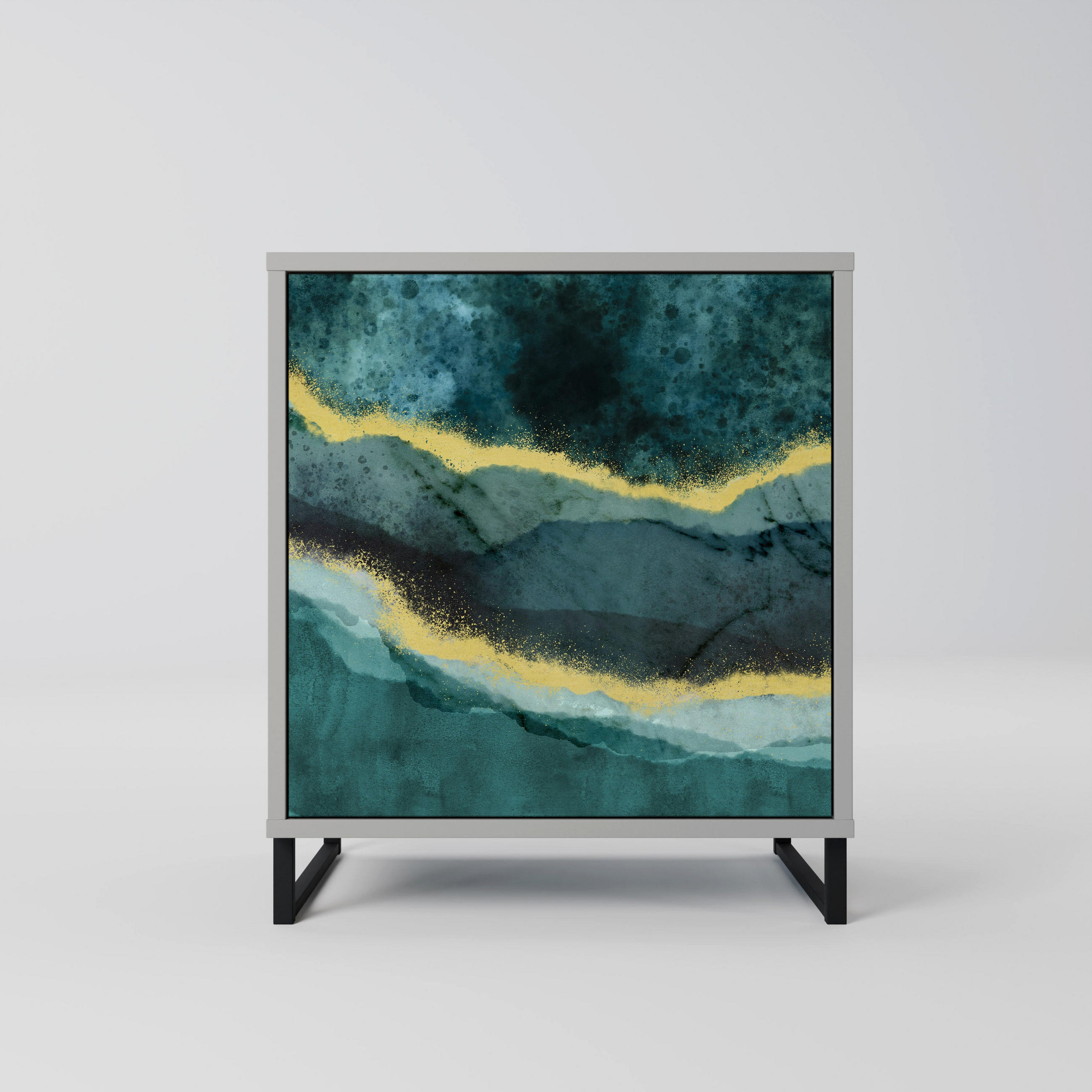 SIDEBOARD GOLDRUSH ODYSSEY, Grau, 57,5x42x67,5 cm, Schwarze Metall-Rahmenfüße - Multicolor/Schwarz, Holzwerkstoff/Metall (57.5/67.5/42cm) - SpaceRebels