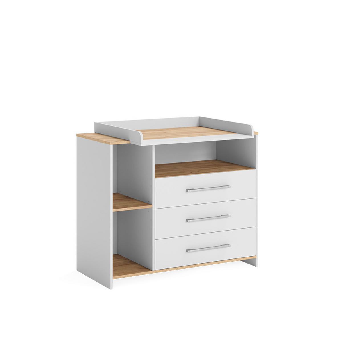 WICKELKOMMODE Oskar Weiß/Goldkraft Eiche 113 x 93 cm mit 3 Schubladen - Eichefarben/Weiß, Holzwerkstoff (113/93/53.1cm) - Vicco