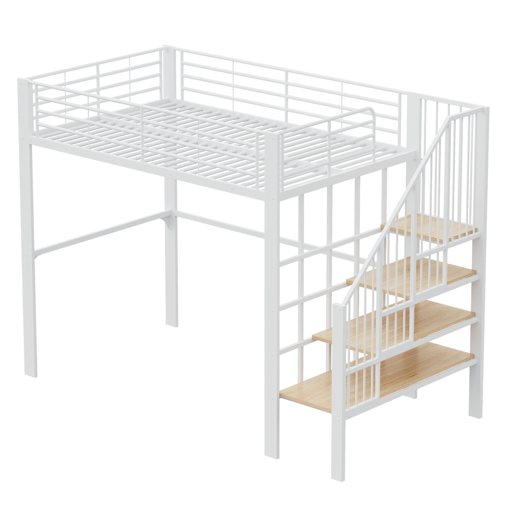HOCHBETT 140/200 cm DE-01447, in Weiß, mit Stauraum und Treppe - Weiß, Metall (140/200cm) - ComfortXL