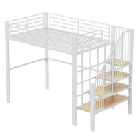 HOCHBETT 140/200 cm DE-01447, in Weiß, mit Stauraum und Treppe - Weiß, Metall (140/200cm) - ComfortXL
