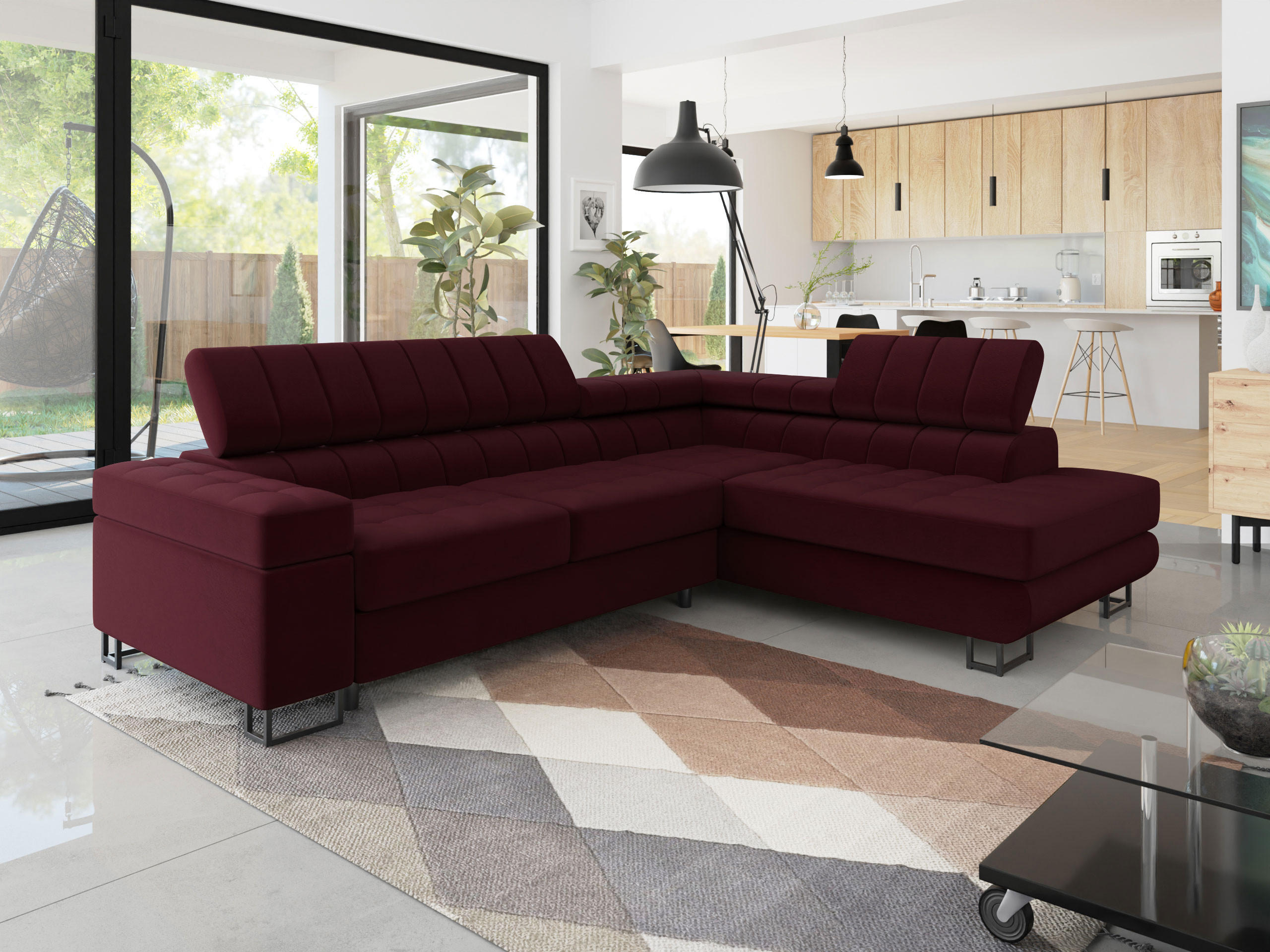 ECKSOFA Laris Premium, Seite: Rechts - Bordeaux/Schwarz, Holz/Textil (271/203cm) - MIRJAN24