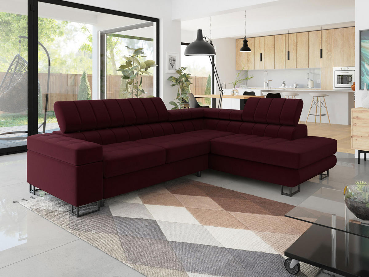 ECKSOFA Laris Premium, Seite: Rechts - Bordeaux/Schwarz, Holz/Textil (271/203cm) - MIRJAN24