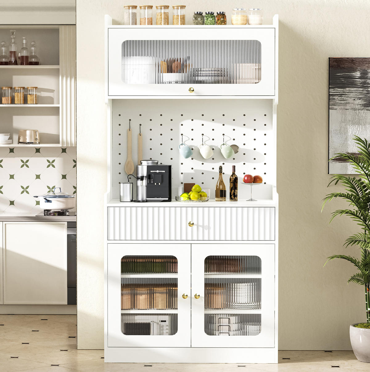 HIGHBOARD mit LED-Beleuchtung 80 x 40 x 180 cm Weiß - Weiß, Holzwerkstoff (40/180/80cm) - Meubliv