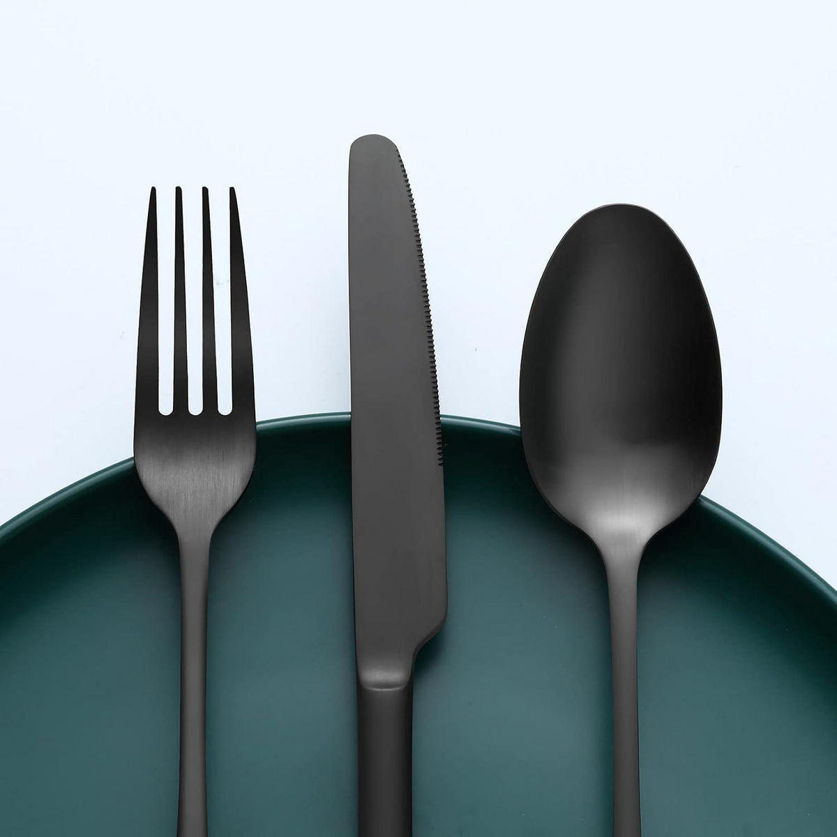 BESTECKSET 60-teilig Schwarz Matt - Schwarz, Metall