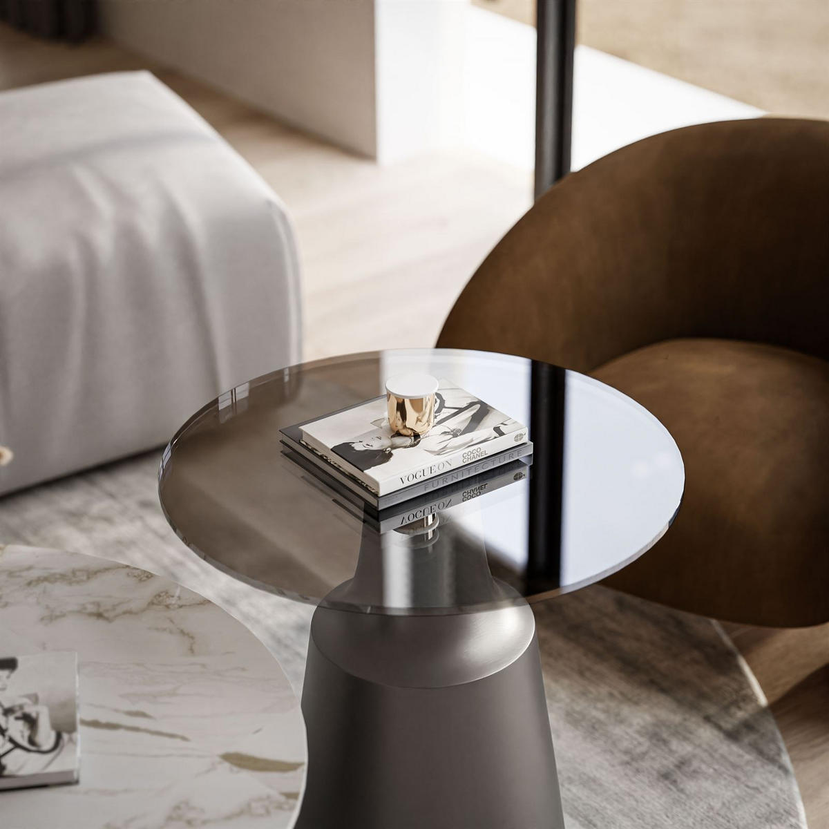 COUCHTISCH 2-in-1 CHANTELLE in Grau - Grau, Glas (70/70/40cm) - Lookway