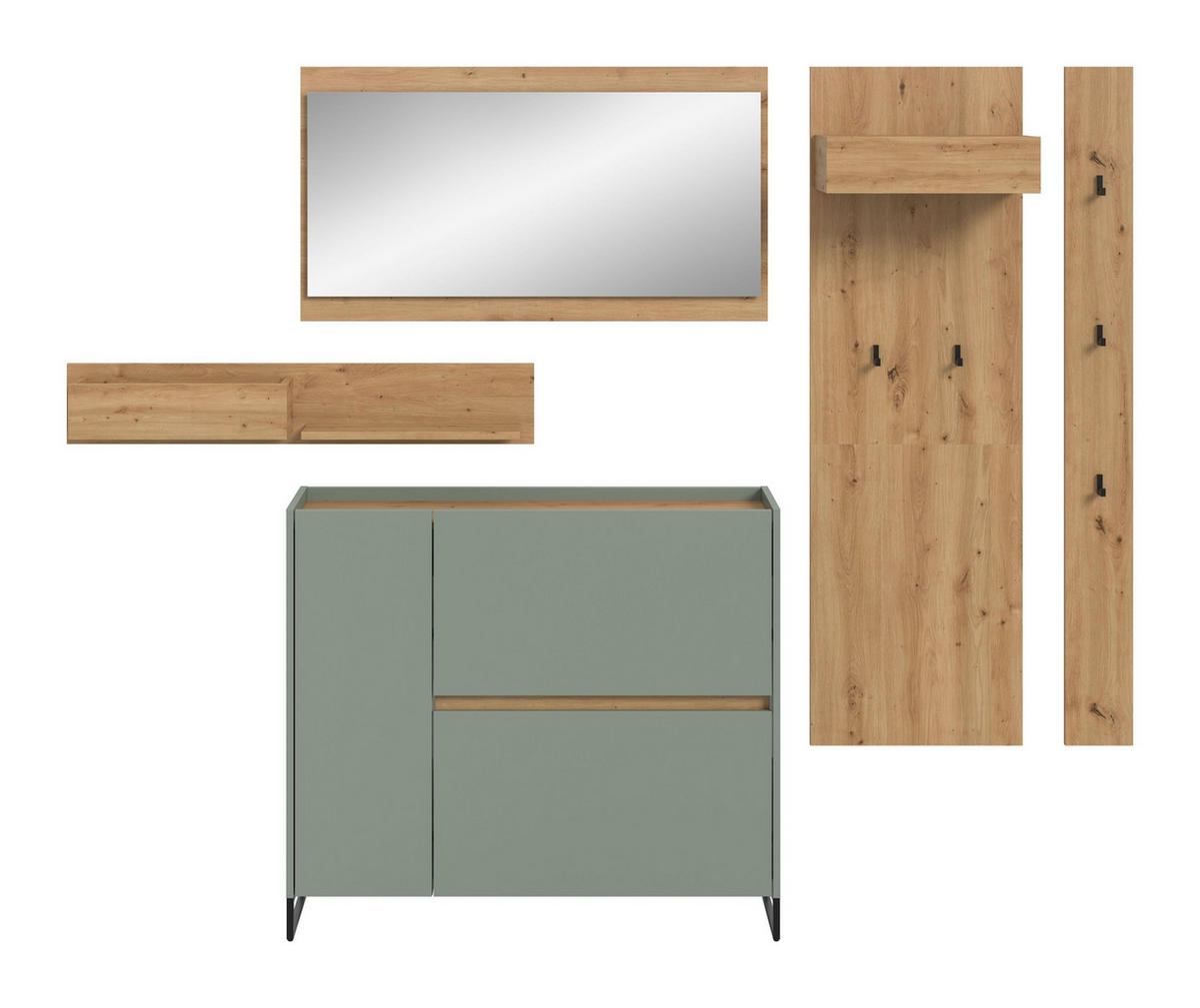 GARDEROBE Flow 5-tlg. (B/H/T: ca. 236/192/32 cm) in Salbei/Salbei - Salbeigrün, Holzwerkstoff (236/192/32cm) - Homes & Jones
