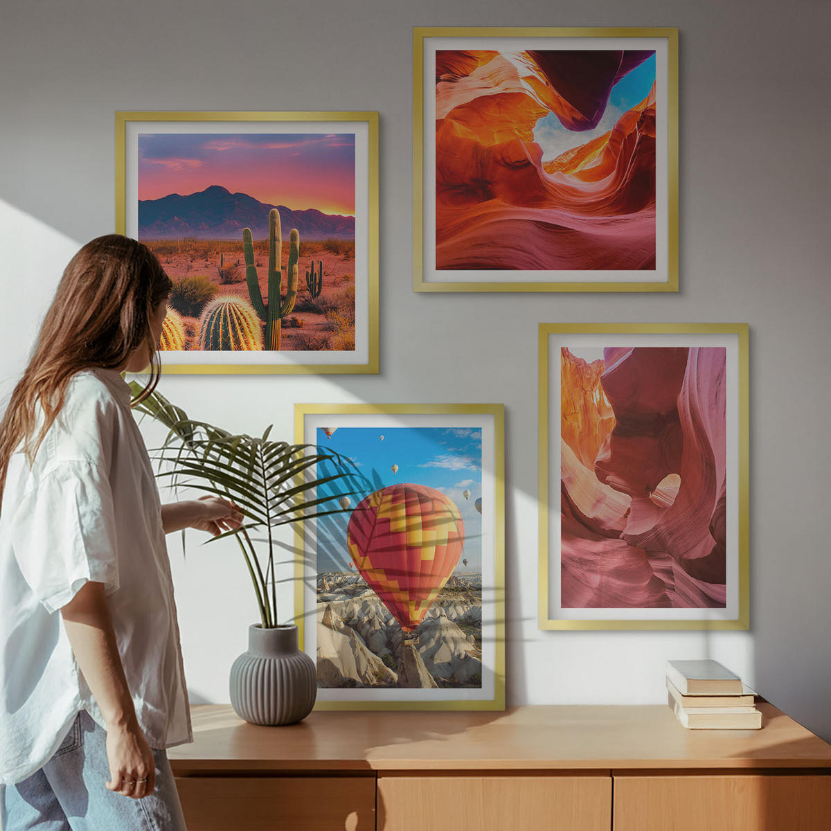 BILDER SET 4er Set - 50x50 cm & 40x60 cm Goldrahmen - Landschaften von Wüstenschluchten - Goldfarben, Kunststoff (50/50cm) - TULUP