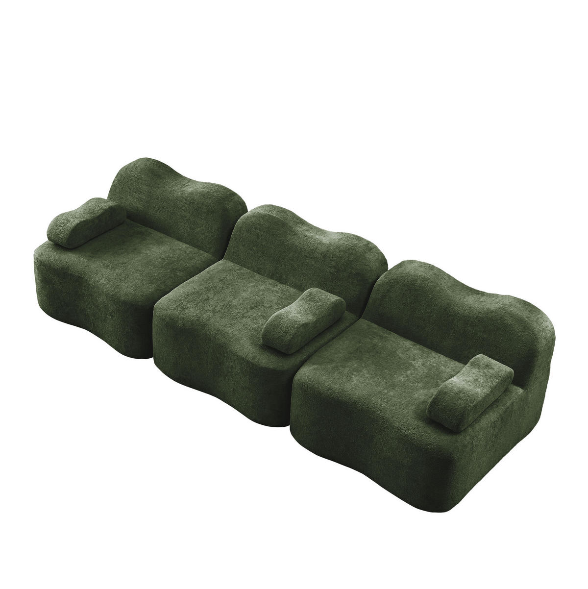 MODULARES 3-Sitzer Sofa mit tiefer Sitzfläche, Wellenform und Samtbezug, Grün - Grün, Textil (288/70/98cm) - Redom