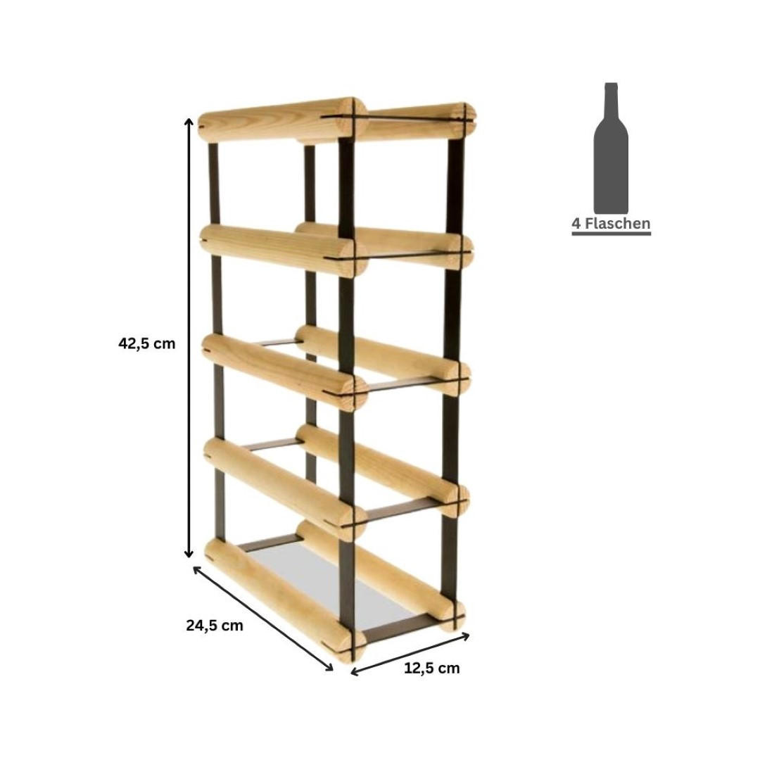 WEINREGAL Vinotega Mod Metal 42,5x12,5x24,5 cm 1x4 Flaschen Massives Kiefernholz Braun Geölt - Braun, Holz (12.5/42.5/24.5cm) - PROREGAL