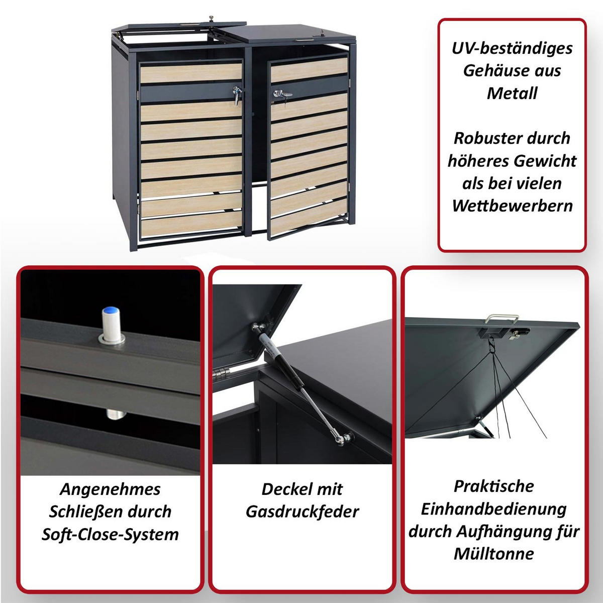 2ER-MÜLLTONNENVERKLEIDUNG Buche Dekor - Buchefarben, Metall (142/117/98cm) - MCW