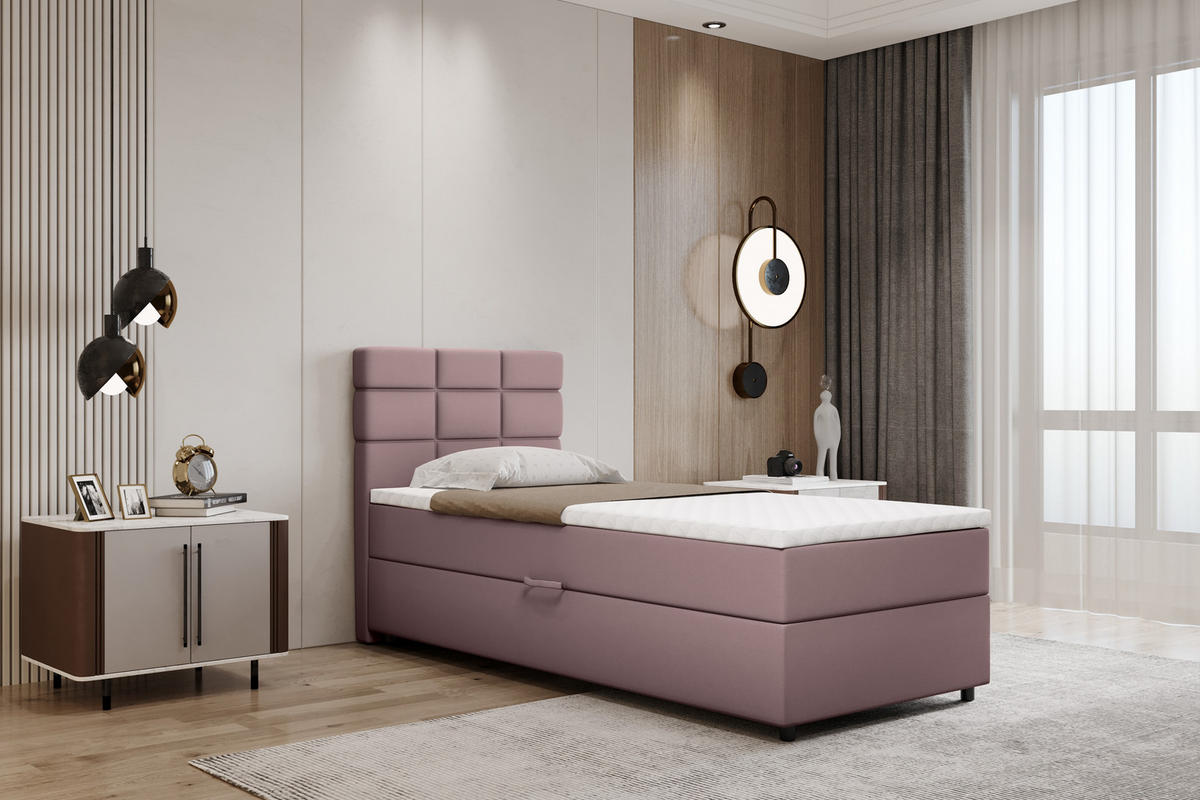 BOXBETT Reve 90 x 200 cm mit Bettkasten und Lattenrost ohne matratze - rosa - Rosa, Holz (90/206cm) - Panda Möbel