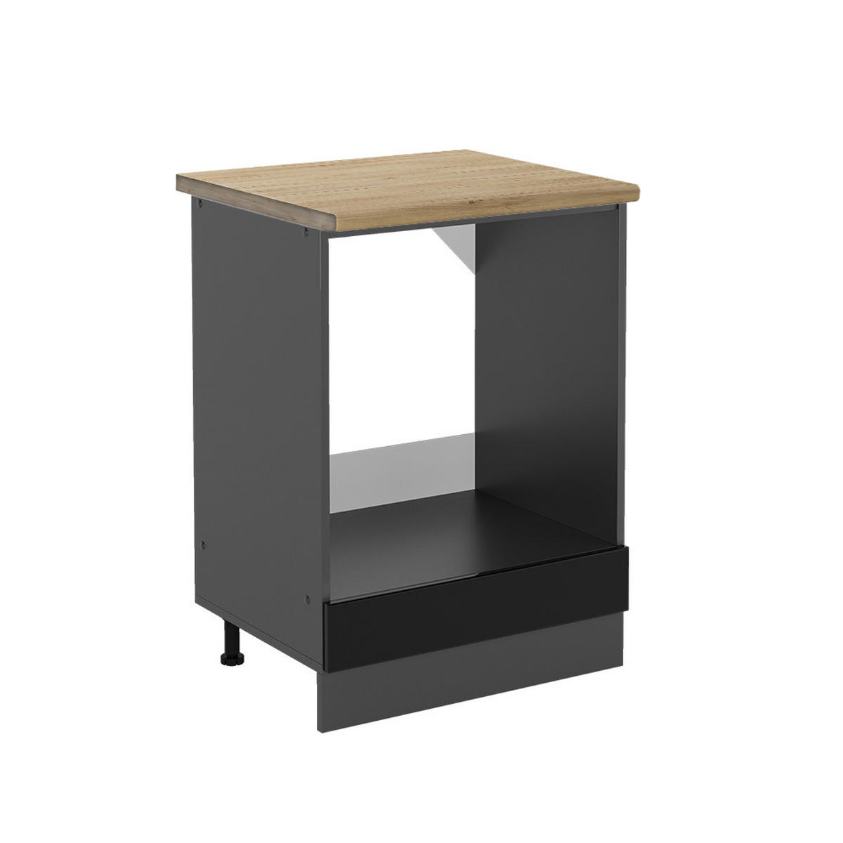 HERDUMBAUSCHRANK R-Line Schwarz Hochglanz 60 cm, AP Eiche - Schwarz Hochglanz/Anthrazit, Holzwerkstoff (60/81.6/60cm) - Vicco