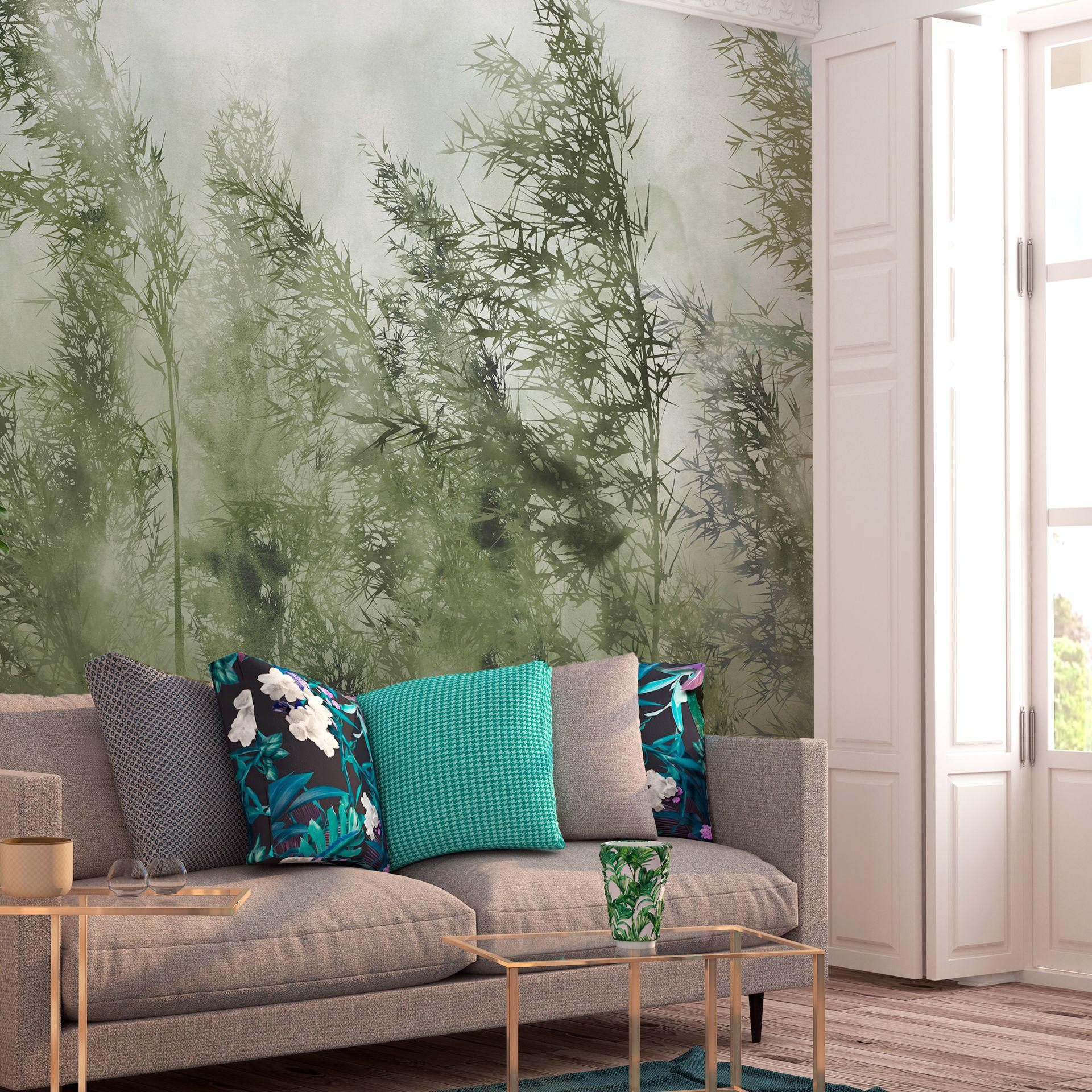 VLIESTAPETE Grün 100/70 cm - Grau/Grün, Textil (100/1cm) - KUNSTLOFT