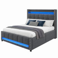POLSTERBETT mit Stauraum und LED 160x200 cm Leinenstoff Grau - Grau, Metall (160/200cm) - Beauniv