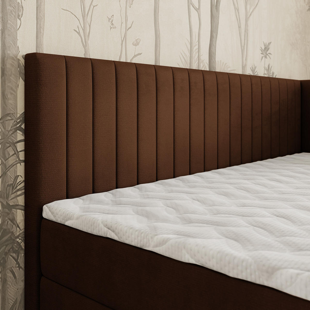 BOXBETT ARIS 100x200 cm mit Matratze und Topper, H2+H3 - Braun - Braun, Holz (100/200cm) - MASSENO