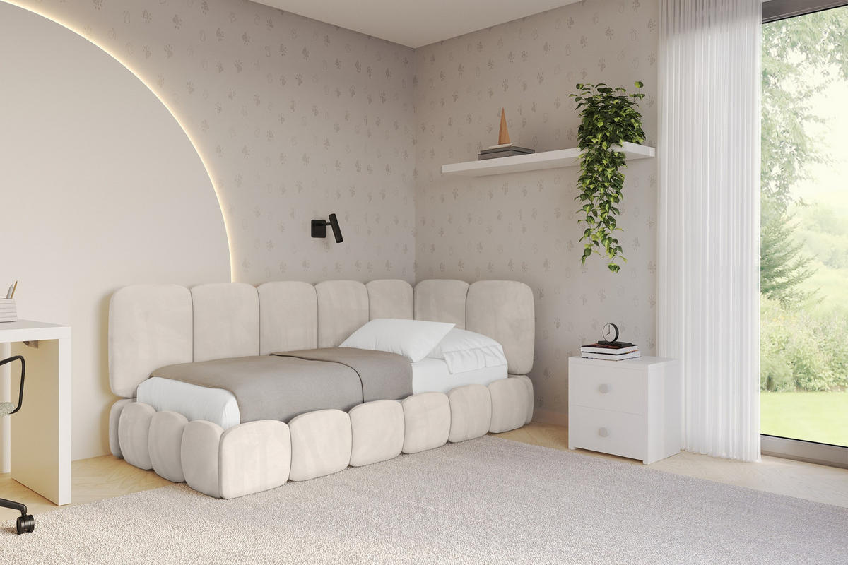 EINZELLBETT Jugendbett mit Bettkasten, Links - AVRY 100x200 Beige - Ecru/Beige, Holzwerkstoff/Textil (100/200cm) - ALTDECOR
