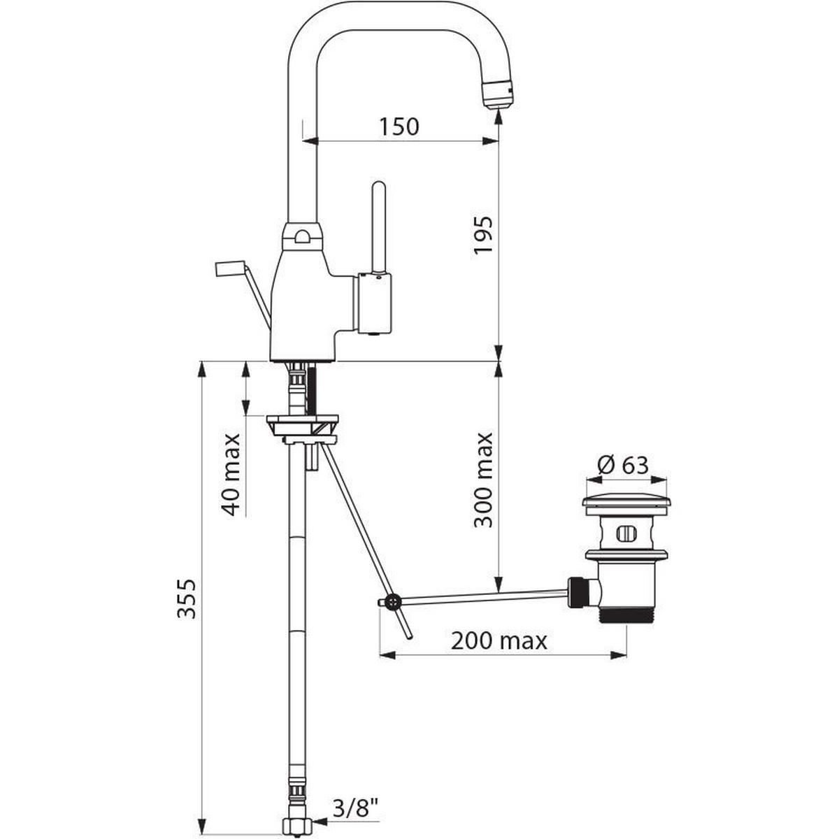 EINHEBEL-WASCHTISCHMISCHER Schwenkauslauf H195 L150 BIOSAFE - Chromfarben, Metall (18/9/36cm) - Delabie