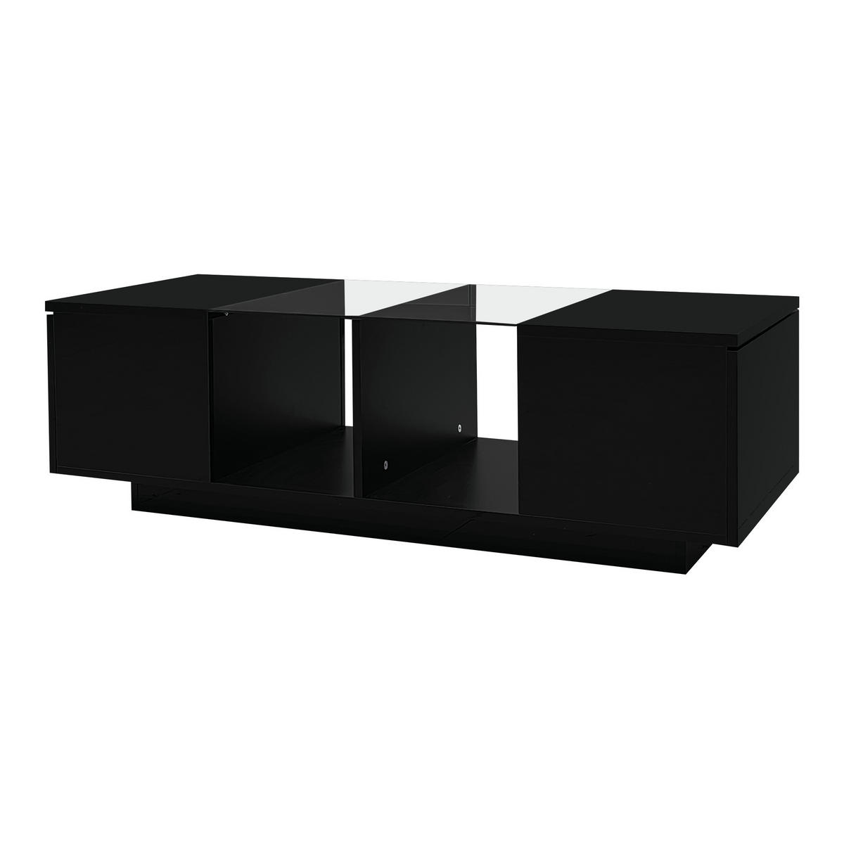 COUCHTISCH LED-Beleuchtung Hochglanz Schwarz Glas & MDF 120x50cm - Schwarz, Holz (129.49/59.51/14.99cm) - FLIEKS