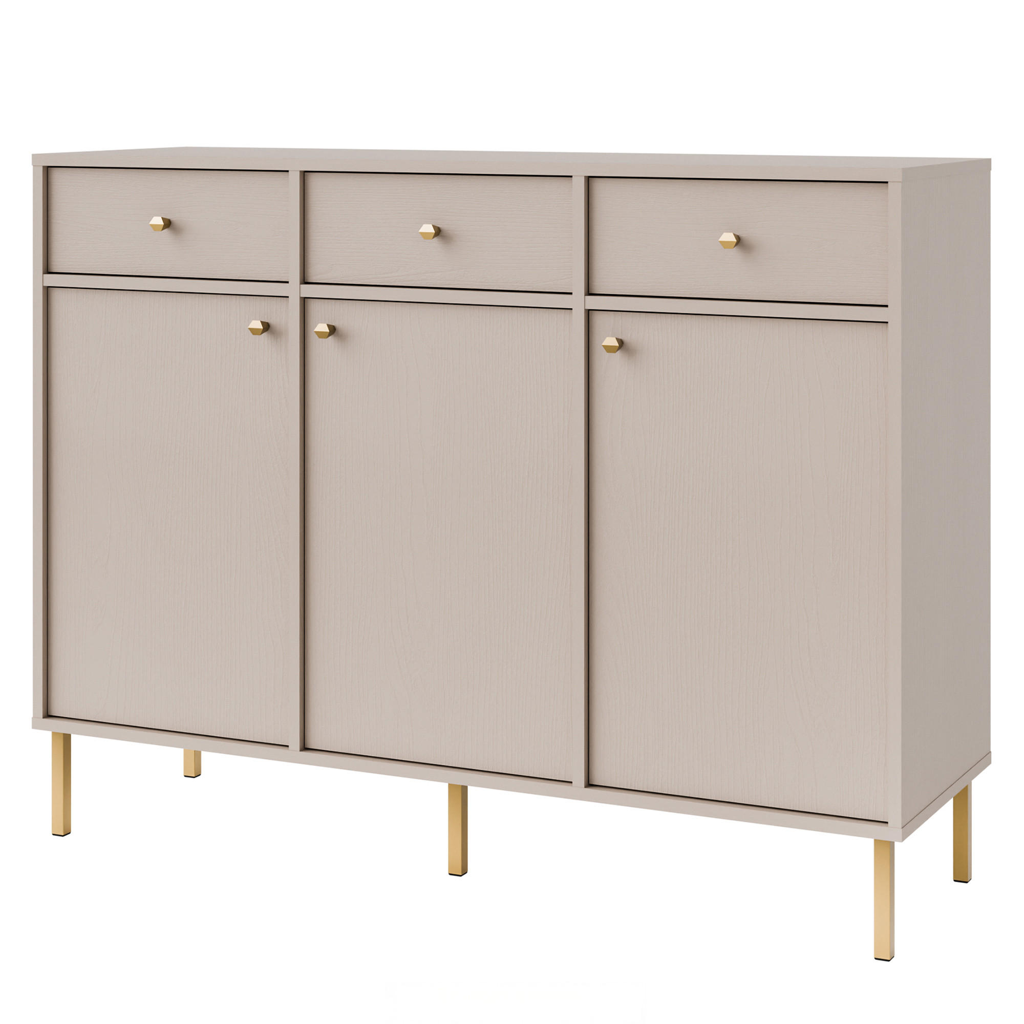 KOMMODE FLOREN, Creme/Gold - Creme, Holzwerkstoff/Metall (124.5/95/40.8cm) - KONSIMO®