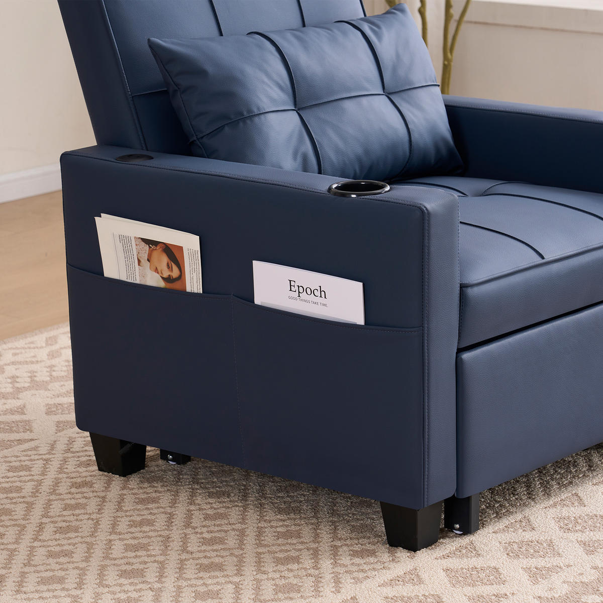 SCHLAFSESSEL DE-35007 3-in-1 mit USB und Getränkehaltern Blau - Blau, Metall (87/84/74cm) - ComfortXL