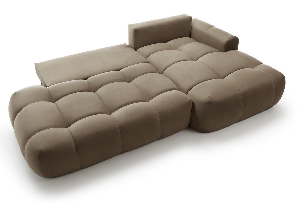 ECKSOFA Ombo Graubraun Velours 280 cm - Hellbraun/Schwarz, Kunststoff/Textil (284/167cm) - Selsey