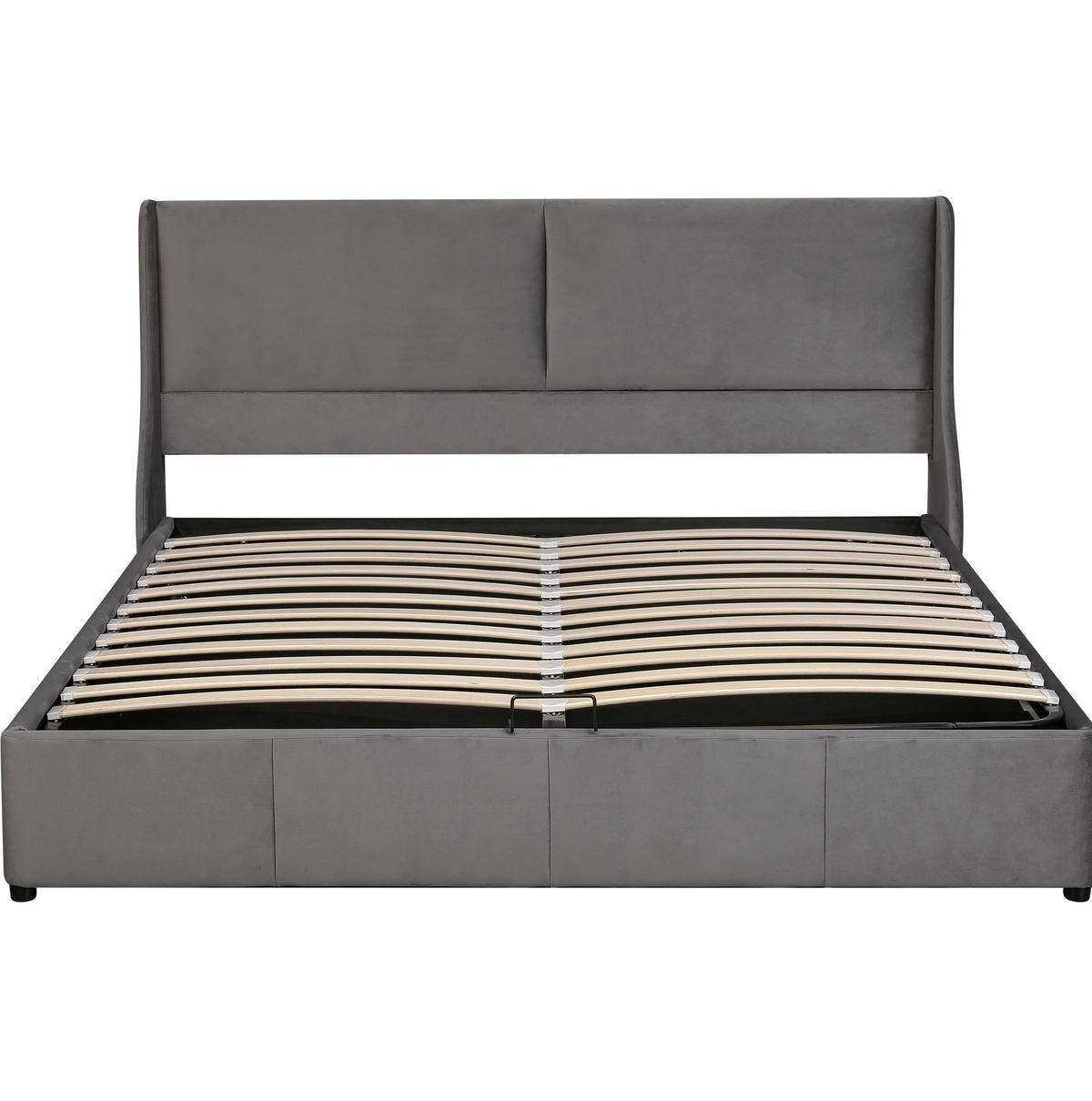 SAMT-POLSTERBETT 160/200 cm mit Bettkasten und gepolstertem Kopfteil - Grau, Textil (160/200cm) - BEAOK