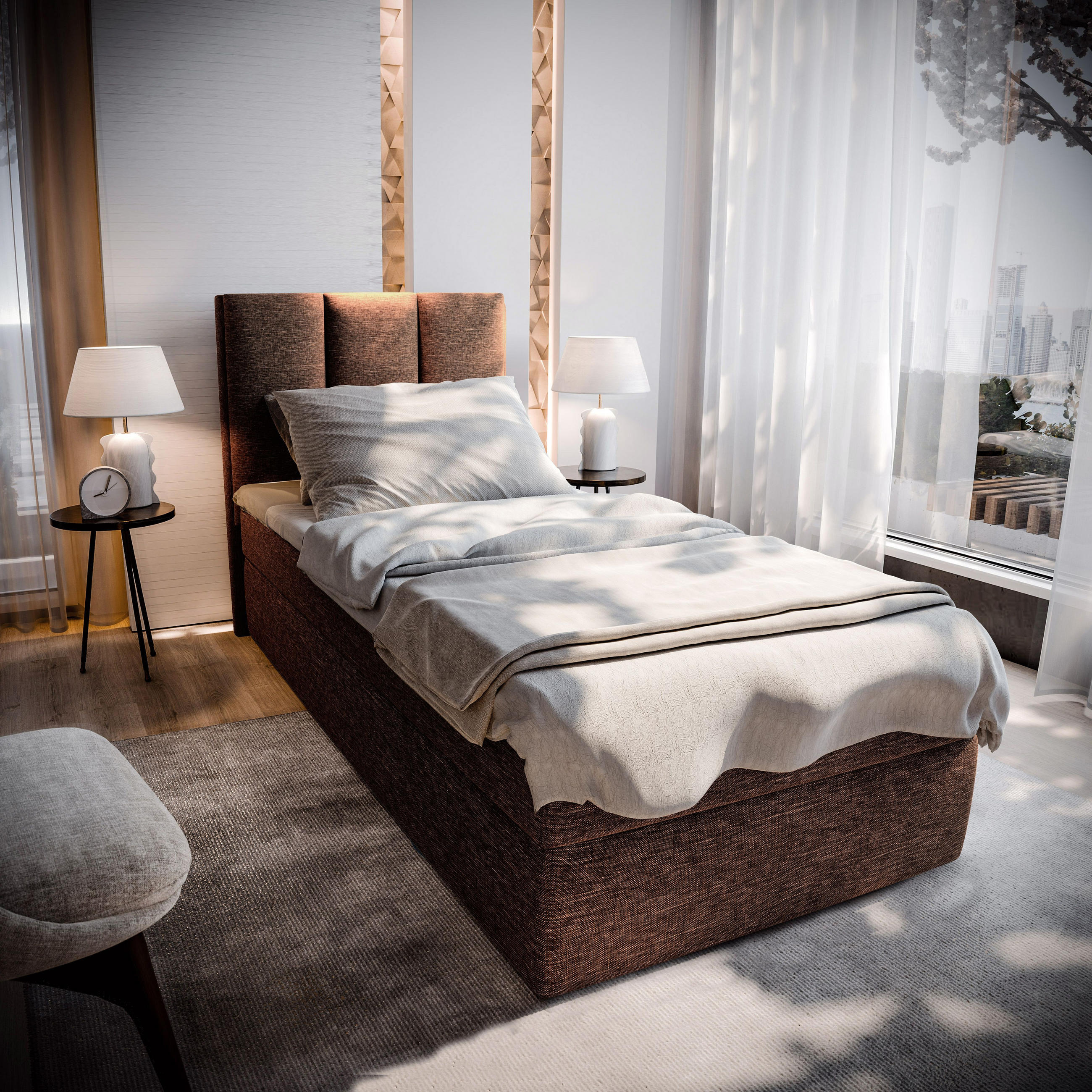 BOXBETT MERIL 80 80x200 cm mit Matratze und Topper - Braun - Braun, Holz (80/200cm) - MASSENO