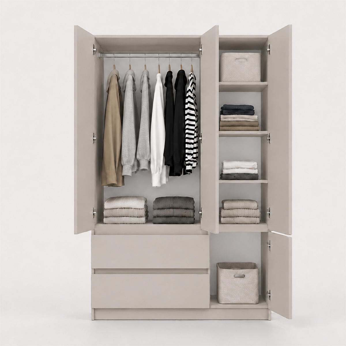DREHTÜRENSCHRANK SOLO 4D2S II 120 cm Kaschmir/Kaschmir, 4-türig, zwei Schubladen, grifflos - Kaschmir, Holzwerkstoff (120/180/50cm) - imoebel24