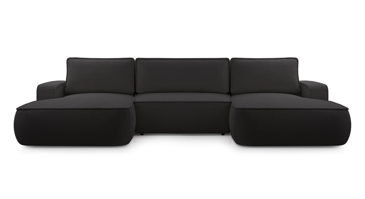 WOHNLANDSCHAFT Ablia Schwarz 364/168/87 cm mit Schlaffunktion - Schwarz, Kunststoff/Textil (364/87/168cm) - AX Living