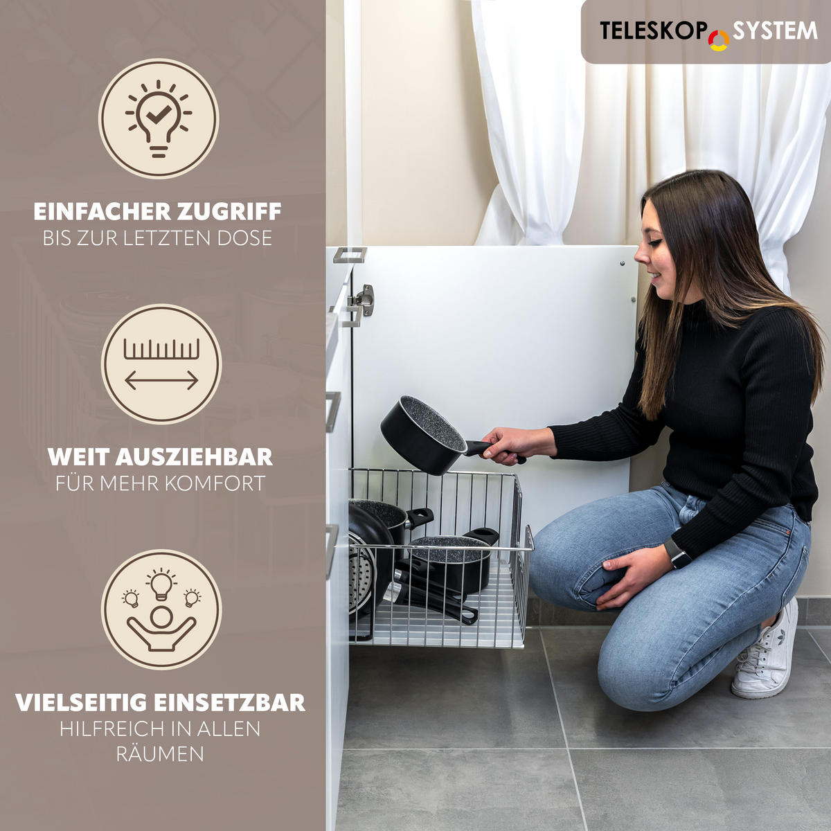 SCHRANK-KORBAUSZUG 50 cm, Silber, Metall - Silberfarben, Metall (50/23/50.5cm) - bremermann