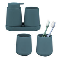 BAD-ACCESSOIRES-SET TESERO 5tlg., Soft-Touch, blau - Blau, Kunststoff (8.5/12/9cm) - eluno