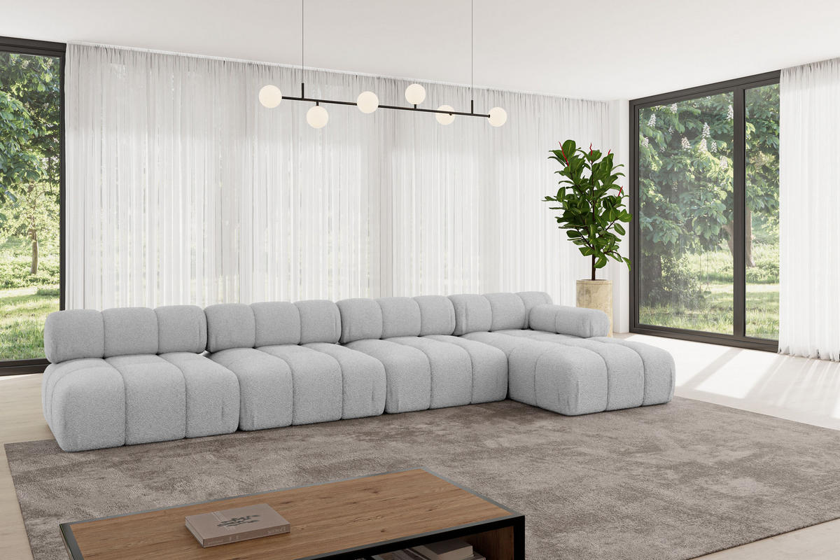 ECKSOFA modulares Sofa Razon-L3 - 380x160x70 cm Hellgrau Bouclé - Hellgrau, Holzwerkstoff/Textil (380/160cm) - ALTDECOR
