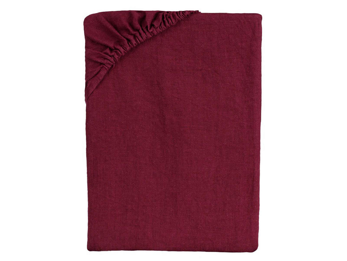 SPANNBETTTUCH reines Leinen merlot-rot 90/200 cm - Dunkelrot, Naturmaterialien (90/200cm) - beties Heimtextil