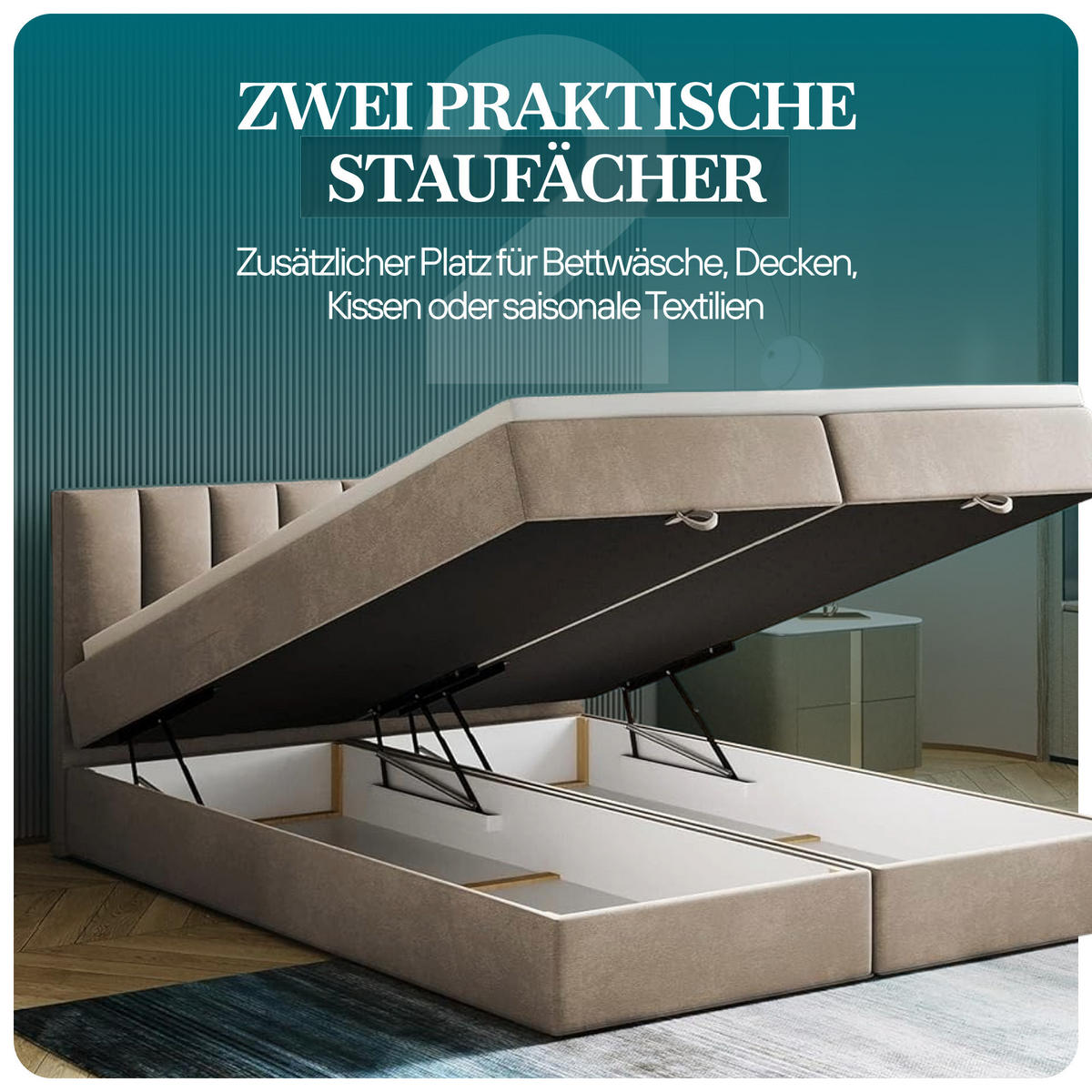 BOXBETT 200 x 200 cm mit Bonellmatratze H3, CITY, Elegant gestepptes Kopfteil und Topper 5cm, Bettkasten, Grau - Grau, Holzwerkstoff/Kunststoff (200/200cm) - Trada