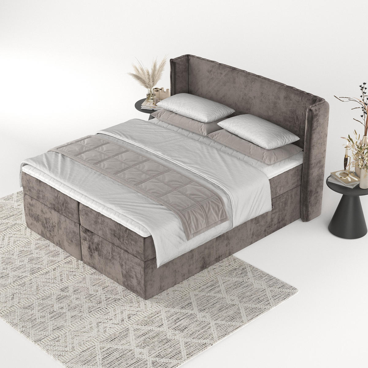 BOXBETT Viva 180/200 cm Braun im Lotta Stoff - Schwarz/Braun, Holz/Holzwerkstoff (180/200cm) - AltaBeds