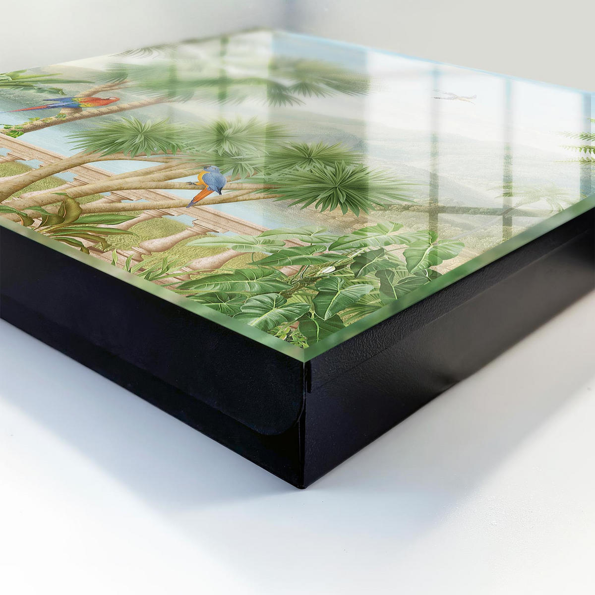 SCHLÜSSELBOX Schwarz 30x30 cm- Türöffnung nach rechts - Tropisches Paradies - Grün, Metall (30/30/5cm) - TULUP