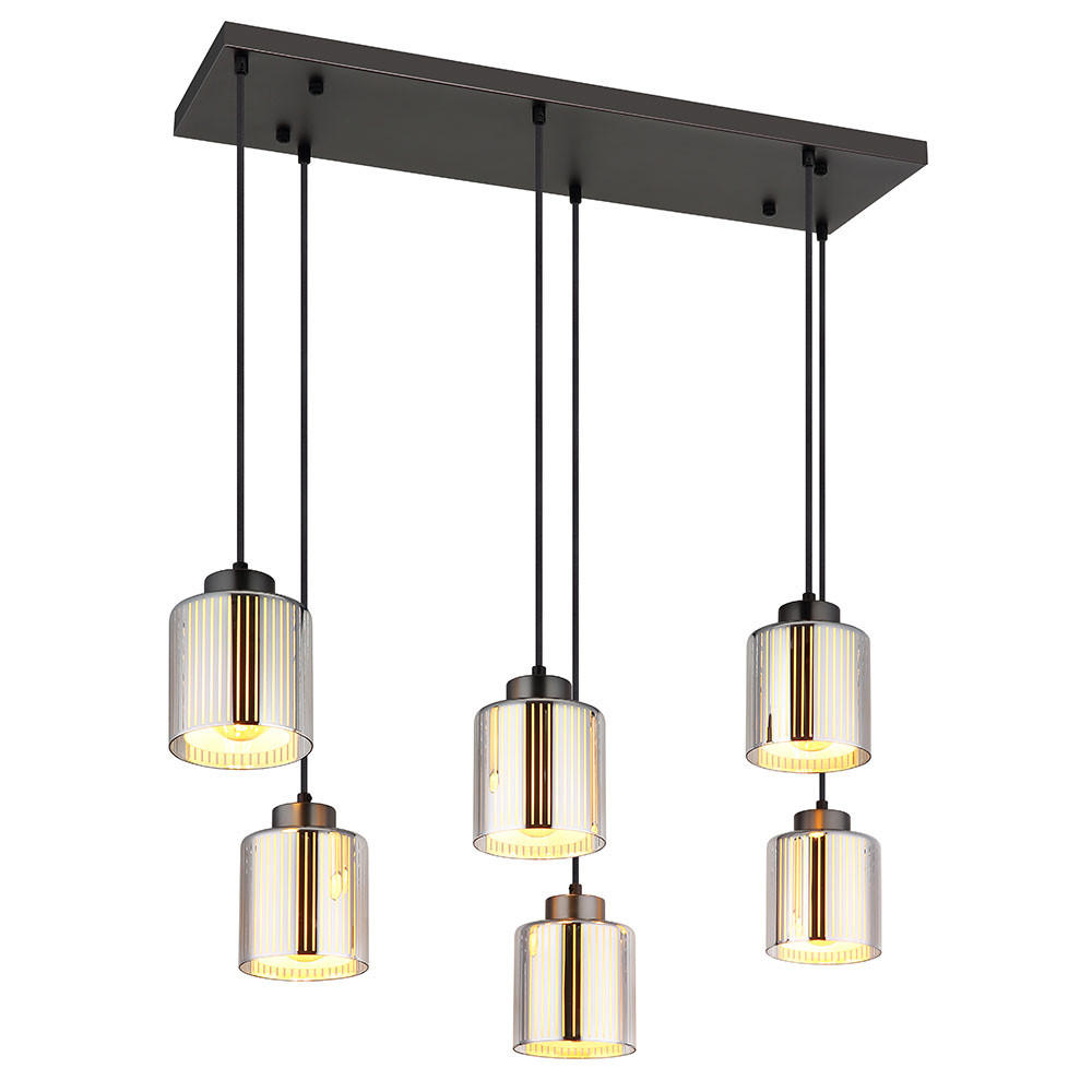 HÄNGELEUCHTE Glas Schwarz Chrom 6-flammig - Schwarz, Glas (83/30/120cm) - Globo Lighting