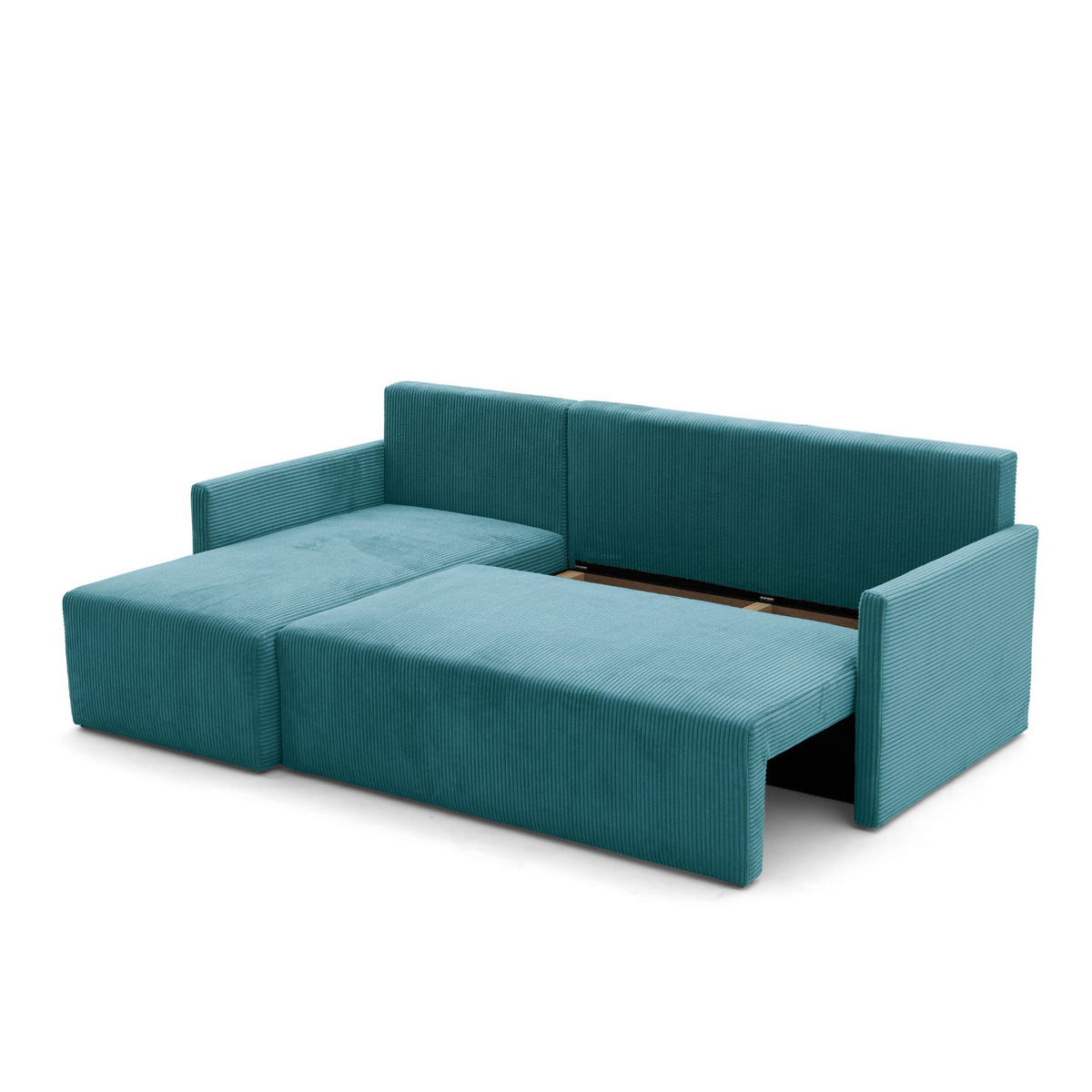 ECKSOFA GARDA L universell links/rechts montierbar mit Schlaffunktion 132x198 cm Cord Blau - Blau/Schwarz, Holz/Kunststoff (209/145cm) - NACANAPA