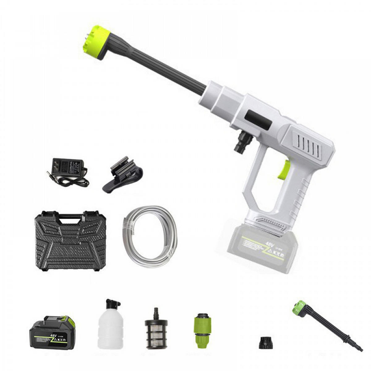 AKKU-HOCHDRUCKREINIGER mit bürstenlosem Motor, 6-in-1-Spritzpistole - Weiß - 48 V (mit Akku) - Weiß, Kunststoff (29/13.5/35.5cm)