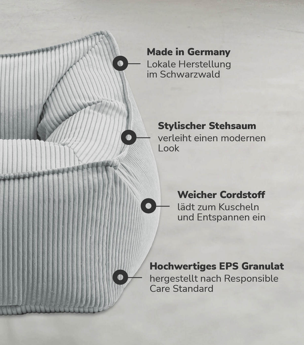 SITZSACK Cord Der Lümmel - Grau, Textil (73/60/83cm) - Mokebo
