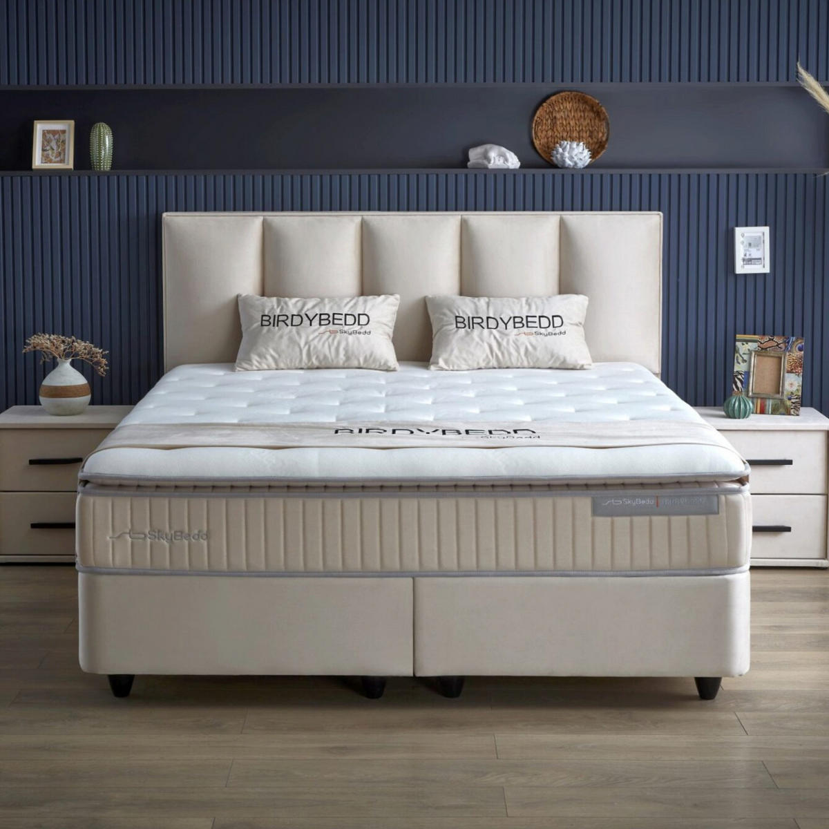 BOXBETT BIRDY Bett Beige mit Matratze 180x200 - Beige, Holz (180/200cm)